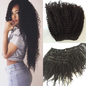Clipser cheveux Extensions cheveux Afro Kinky brésilien bouclés clip Hair Extensions En afro 7PCS / Set 120G Kinky Curly clipser Ins