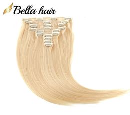Clip dans les extensions de cheveux Vrais cheveux humains Bleach Blonde Virgin Hairs Extension Clips Ins 10PCS 160g Soyeux Droit Double Trame Remy 6805049