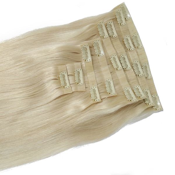 Clip dans les extensions de cheveux silky raies réelles réelles humaines remy 14-24 pouces 100g brésilien indien pour la tête complète double tâtonnet