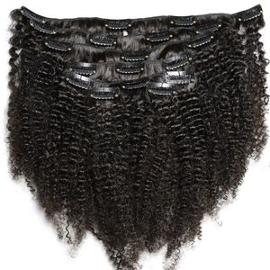 Clip in Hair Human Afro Kinky Curly Natural Color 120 Gram Virgin Clips para mujeres negras africanas 240401