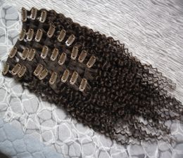 Clip in menselijke haarverlenging 9 stuks / set 100G Braziliaanse kinky krullende remy haar