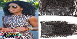 Clip en extensiones de cabello humano Afro Kinky Curly Extensiones de cabello humano virgen brasileño Clips Ins 7 piezas para cabeza entera GEASY 4888129