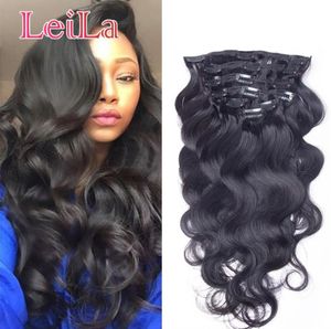 Clip In Human Hair Extensions Full Head Natural Black Hair Clip 7 of 10 stuks Body Wave Braziliaanse haarclip in Extensions6894667