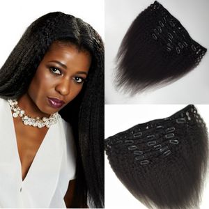 Clip dans les extensions de cheveux humains clip droit crépus dans les extensions de cheveux cheveux vierges brésiliens clip afro-américain en 7 pièces