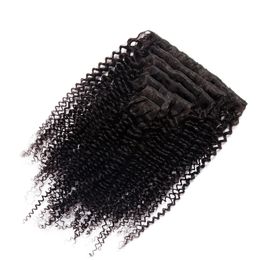 Clip in Human Hair Extensions Natural Hair 100g 7 stks / partij Afro Kinky Clly Clip