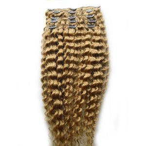 Extensions de cheveux naturels brésiliens Remy à clips, cheveux crépus bouclés, 8 pièces/ensemble, 100% cheveux Remy, 10-24, 100 g/ensemble