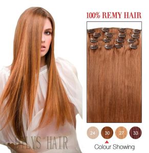 Clip in Human Hair Extengs Silky rechte 30 100 100 Haarextensies 1624 inch Braziliaanse clip in haarvoorkeur 7829538