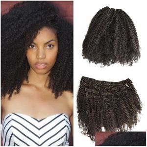 Clip In/On Hair Extensions 4A 4B 4C Mongoolse Afro Kinky Krullend In Maagd Menselijk Natuurlijke Kleur Ins Voor Afro-Amerikaanse Drop Delivery Pr Otqvj