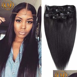 Clip In/On Extensiones de cabello 7A Recto en humano peruano 10 unids/set 200G para productos de entrega de gota negra Dhusm