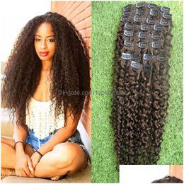 Clip In/On Hair Extensions Kinky Krullend Afro-Amerikaans In Menselijk 9 Stuks 100G Afro Extensions4158618 Drop Delivery Producten Dhien