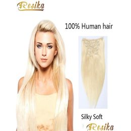 Clip In/On Hair Extensions Lang Zijdezacht Recht Damesmode Inon Menselijk 7 Stuksset 70 110G Optioneel 613 Blond Dyeable8332522 Drop Dhrj4