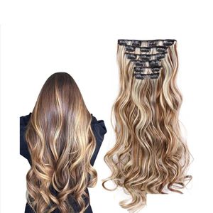 Clip In/On Hair Extensions Synthetische In Haren Verlengclips Voor Vrouwen 6 Stuks Set Nep Haarstukje Groothandel Bk De Cabello para Drop Deli Dhjdb