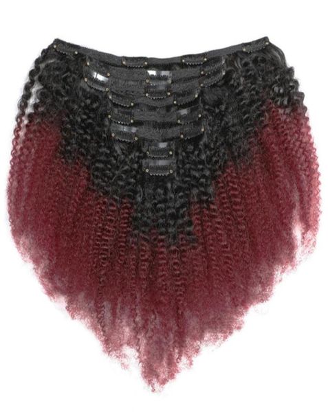 Clip dans les cheveux humains péruviens Afro Curly Curly Clips Ins Extensions pour les femmes 8 PCS 120Gset Ombre Color T1B 99J4054112