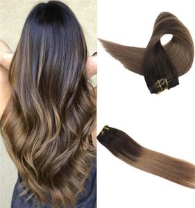 Clip ins Hair Extensions Color Darker Brown Fading to Light Brown Ombre Extensions of Remy Human Hair on Real6914840