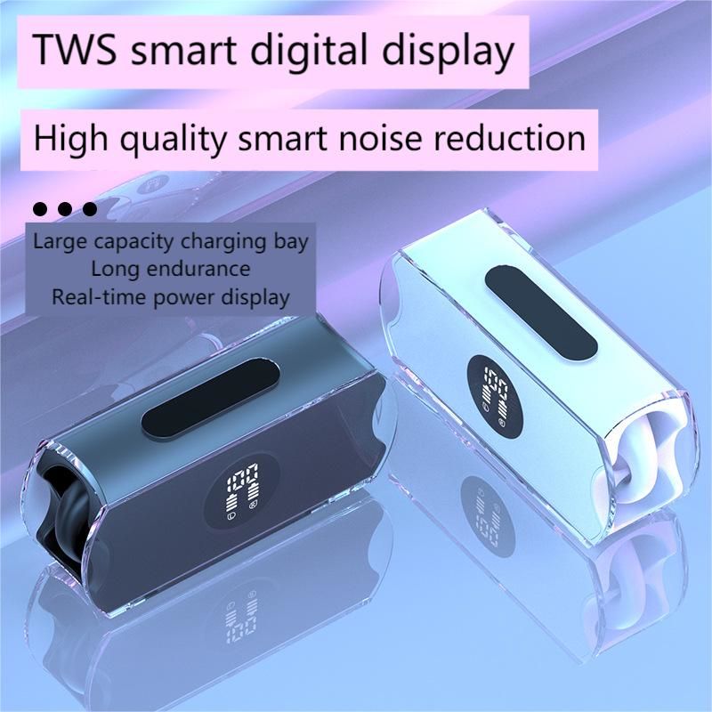 Klipsli Kulaklar TWS Bluetooth kulaklık kablosuz kulaklık parmak izi kontrolü R19 Dahili mikrofon LED ekran yüksek kaliteli kulaklık sporu müzik kulaklıkları