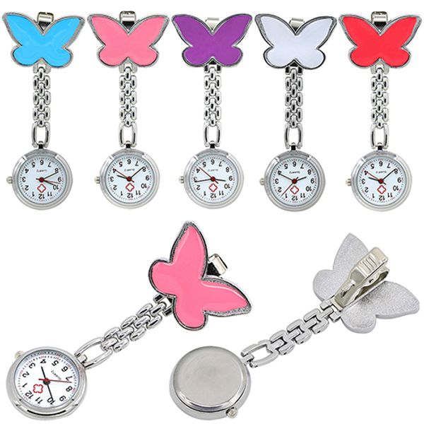 Clip-on Fob Broche Colgante Reloj colgante Hombres Mujeres Diseño de mariposa Relojes unisex Moda Doctor Enfermera Reloj de bolsillo Reloj