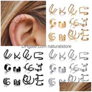 Clip-On Screw Back 12 pcs / lot Punk Simple Clip sur boucle d'oreille ensemble pour femmes visser boucles d'oreilles sans piercing oreille manchette mode femme par Dhwgk