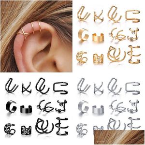 Clip-On Screw Back 12 Pcs/Lot Punk Simple Clip On Earring Set For Women Earrings No Piercing Ear Cuff Fashion Female Party Jewelry Dhwod
