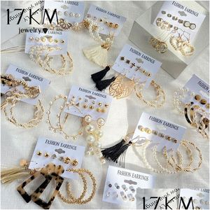 Clip-On Vis Retour 17Km Vintage Or Géométrique Ronde Boucle D'oreille Pour Les Femmes Mode Twist Perle Ensemble De Creux Carré Dhgarden Ot152