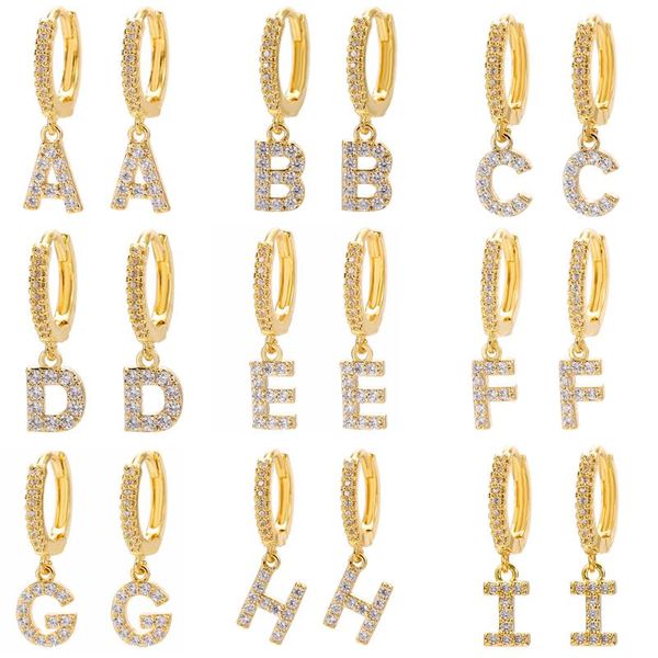 Clip-on vis arrière 1 paires cubique Zircon initiale A-Z lettre Huggies Clip boucles d'oreilles délicat Alphabet CZ rond balancent pour les femmes bijoux