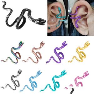 Clip-On Vis Retour 1Pc Laiton Serpent Boucles D'oreilles Clips Sans Piercing Punk Non Percé Clip Boucles D'oreilles Oreille Poignets Pour Femmes Hommes Noir Faux Dhye2