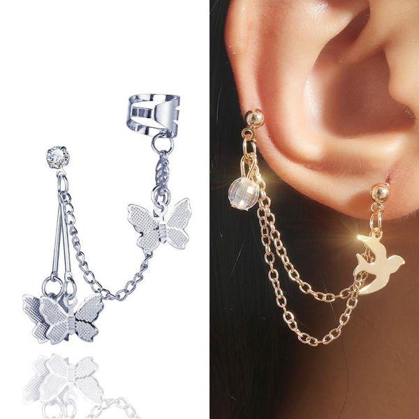 Clip-on Vis Retour 2022 Mode Papillon Clip Boucles d'oreilles Crochet d'oreille Vintage Simple Swallow Clips Double Boucle d'oreille percée Femmes Filles BijouxCl