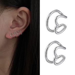 Clip-on Vis Retour 2 Pcs Corée Argent Couleur Métal Coeur Oreille Manchette Empilable Simple C-forme Aucun Piercing Clip Boucles D'oreilles Pour Les Femmes Esthétique Juif