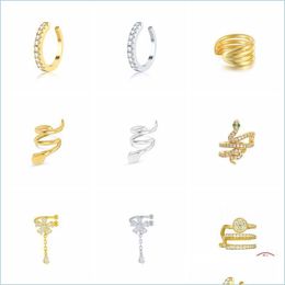 Clip-On Screw Back Aide 925 Sterling Sier Minimalista Mtilayer Ear Cuffs para mujeres Sin perforación Serpiente Zircon Mariposa Clip Dhgarden Dhkvh