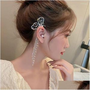 Clip-On Vis Retour Dos Boucles D'oreilles 1 Pc De Luxe Pas De Piercing Cristal Gland Chaîne Oreille Manchette Wrap Clip Pour Les Femmes À La Mode Papillon Bijoux Dhiqt