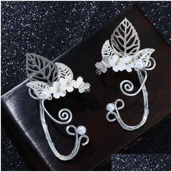 Pendientes de espalda de espalda de tornillo de clip 1 PPC elegante ELF ELF Pearl Flower Flower Cosplay Fairy Earghs Punfs for Women Girls Jewelry Hallow Dhoxw