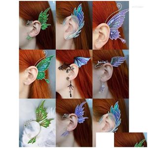 Clip-On Vis Back Backs Boucles d'oreilles Papillon Dragon Poisson Animal Lady Ear Clip Sleeve Pendentif Sans Perforation Fée Cosplay Jewelr Dhxkl
