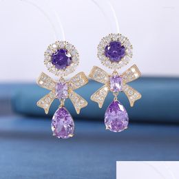 Clip-On Vis Dos Boucles D'oreilles Clip Sur Français Doux Violet Cristal Zircon Bowknot Géométrique Bobine De Moustique Sans Percé Pour Les Femmes Otin1