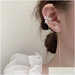 Clip-on vis arrière Boucles d'oreilles exquise fleur cristal manchette pour femmes pas de piercing sans trou long canneau de la chaîne d'oreille fashi otpkn