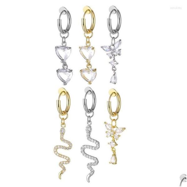 Clip-On Vis Dos Boucles D'oreilles Coeur Faux Nombril Anneau Piercing Papillon Clip Sur Nombril Ombilical Pircing Cartilage Earrin Dh0Fp