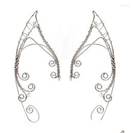 Boucles d'oreilles à dos vissé à clip Boucles d'oreilles elfe de vigne avec perles Wrap à manches d'aile sans piercing pour mariée Earcuff Wedding Dhus6