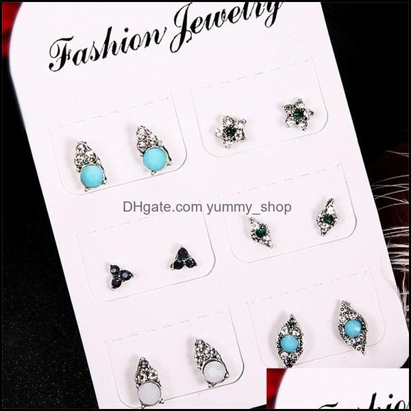 Clip-On Screw Back Bohemia Heart Evil Turkish Eye Mini Stud Pendientes Set Gold Sier Crystal Earring para mujeres Small Mix Dainty Eari Dhiy8