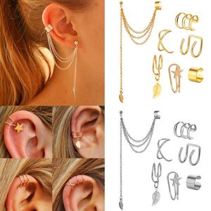 Clip-on Vis Retour Bohème Or Étoile Feuilles Oreille Poignets AUCUN Piercing Clip Boucles D'oreilles Pour Femmes Hommes Grimpeurs Simple Faux Cartilage À La Mode Bijou