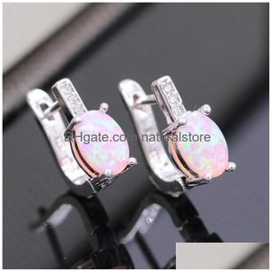 Clip-On Screw Back Clipon Trendy Female Opal Stone Pendientes pequeños Rose Gold Sier Color Clip para mujer Dainty Crystal Oval Wedding Dhzqq