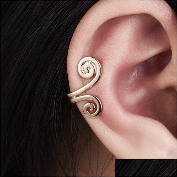 Clip-On Vis Back Design Simple Trendy King Ear Cuff Boucles d'oreilles pour femmes Faux Piercing Cartilage Boucle d'oreille géométrique Gold Sier Plate Dhxqc