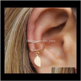 Clip-On Vis Back Drop Livraison 2021 Mode Pas d'oreille percée Manchette Wrap Feuille Plume Pendentif Non-Piercing Clip Boucles d'oreilles pour femmes Party Stat