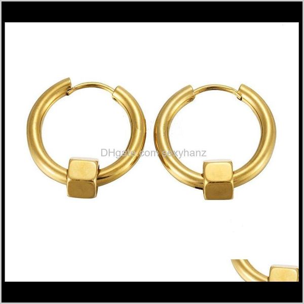 Boucles d'oreilles à vis à clipser, livraison directe de bijoux 2021, en acier inoxydable plaqué or noir, grand cerceau rond, conception simple, boucle d'oreille à la mode