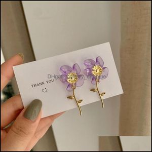 Boucles d'oreilles à vis à clipser, bijoux à la mode, Simple, fleur de Rose, Clip de tempérament, Long, acrylique violet sur Dh1Ou