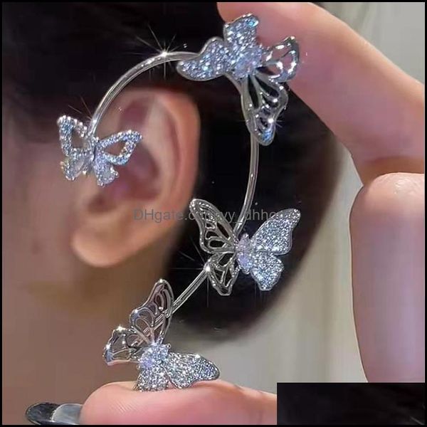 Clip-On Tornillo Volver Pendientes Joyas Mujer Ear Cuff Dulce Tallado Zircon Mariposa Huesos Clip Para Lady Dhzrg