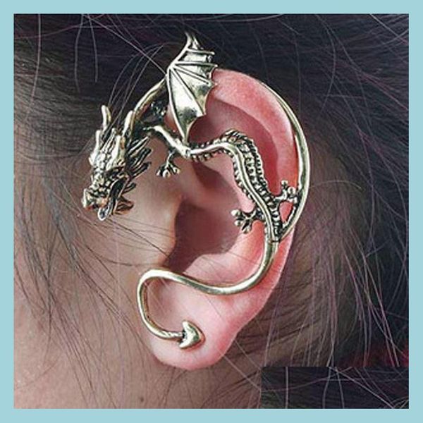 Clip-On Vis Retour Oreilles Manchette Rétro Vintage Sier Bronze Punk Tentation Dragon Bite Oreille Manchette Clip Wrap Boucle D'oreille Cip Sur Boucles D'oreilles D Dhife