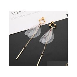 Clip-on Screw Back Europe Fashion Jewelry Dames Vintage Dangle Stud oorbellen vlindervleugelpatroon Drop levering DHM0S