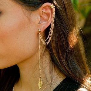 Clip-on vis de la mode fausse chaîne de piercing Boucles d'oreilles cartilage en alliage feu feuille de feuille d'or long oreillettes