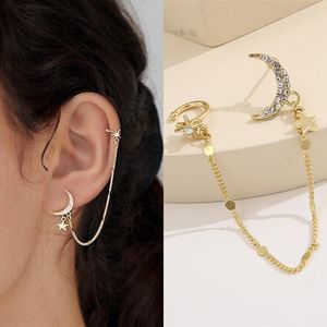 Clip-on Vis Retour Mode Or Couleur Lune Étoile Clip Boucles D'oreilles Oreille Pour Les Femmes Simple Faux Cartilage Long Gland Chaîne Manchette BijouxClip-on Ki