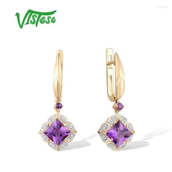 Clip-on Visser Boucles d'oreilles en or pour les femmes 14K 585 Jaune Étincelant Diamant Fantaisie Améthyste Élégant Anniversaire De Mariage Fine JewelryClip-on