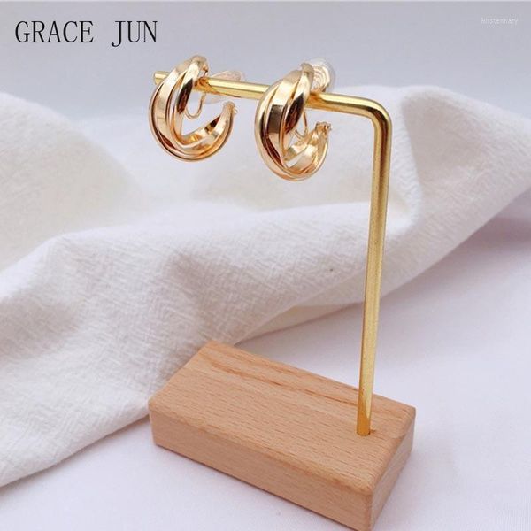 Clip-on Screw Back JUN Golden Minimalist C Shape Clip On Hoop Pendientes No perforados Cute For Women Trend Trend Jewelry Ear ClipClip-on Ki