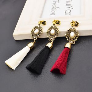 Boucles d'oreilles à franges à clipser avec vis à l'arrière, longues gouttes, Vintage, creux, fleur sculptée, perle, pompon, Clips d'oreille, déclaration Boho, Clip sur non percéC